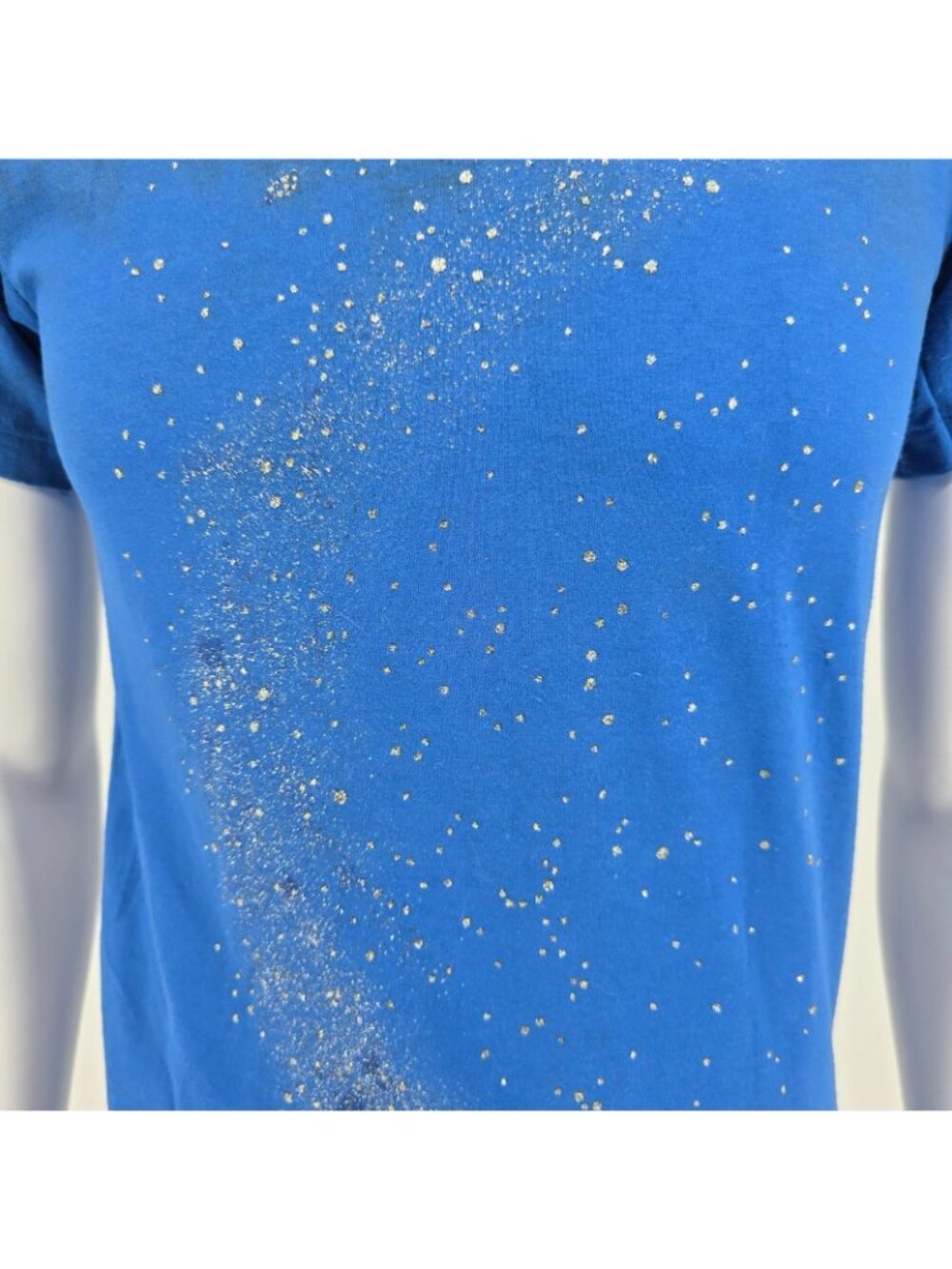 Vintage 1990s Oneita Blue/Silver Galaxy Glitter Print Single Stitch T-Shirt (S) - Picture 2 of 13
